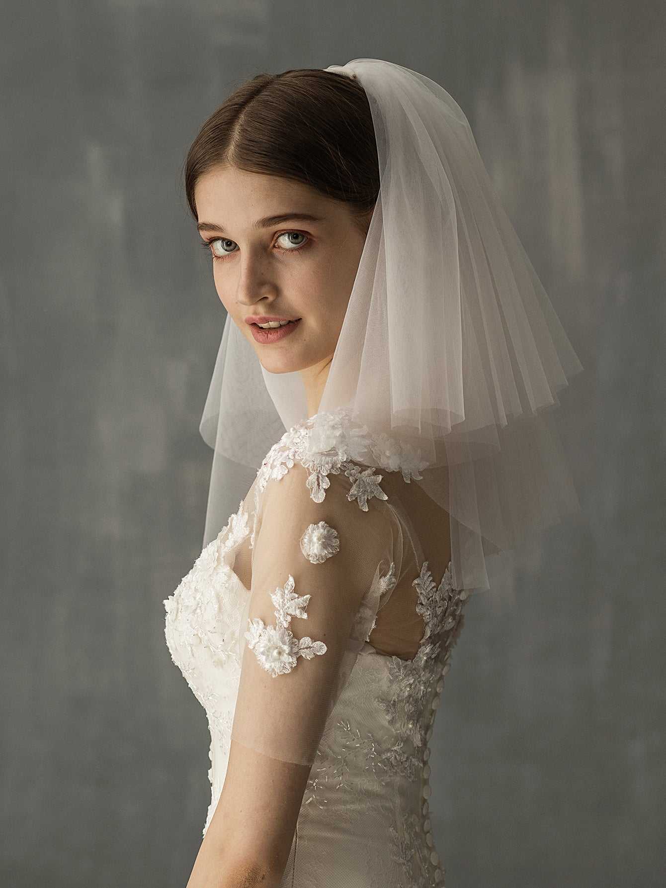 two-tier nylon short church wedding veil Sai Feel