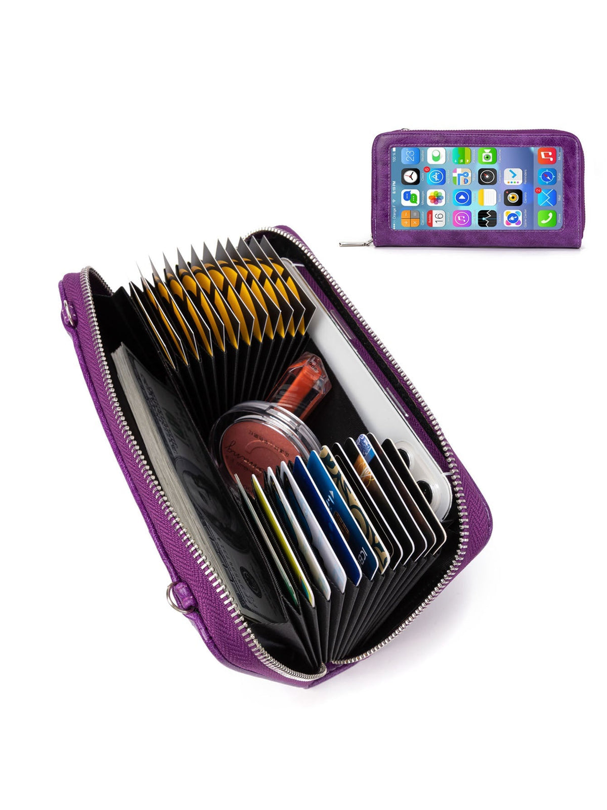 women PU leather touch screen cellphone shoulder bag Multi-function Long style wallet  24 card holder Sai Feel